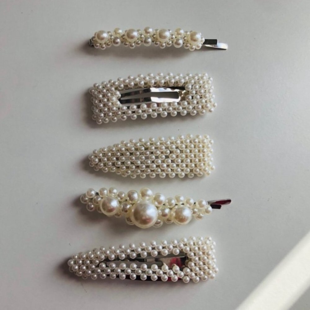 Faux Pearl Hairclips Set Of 5 - Picture 2 of 3